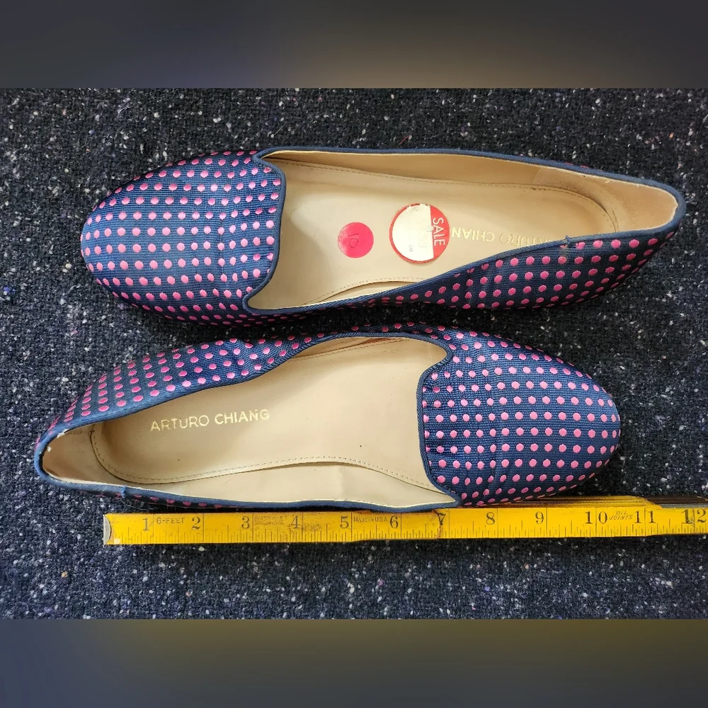Arturo Chiang Navy Blue And Pink Polka Dot Size 10 Flats - Picture 5 of 5